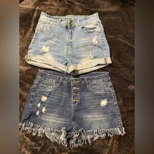 Stylish Distressed Denim Shorts Set